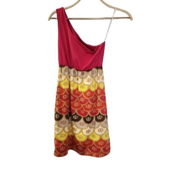 Anthropologie Judith March Fuchsia One Shoulder Floral Textured Dress - Picture 5 of 5